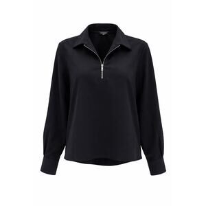 Club Monaco Black Half-Zip Blouse SP Silver Zip Boxy Fit Business Casual Women’s